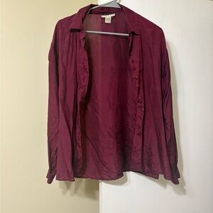 100% Silk Burgundy Button-Up Shirt